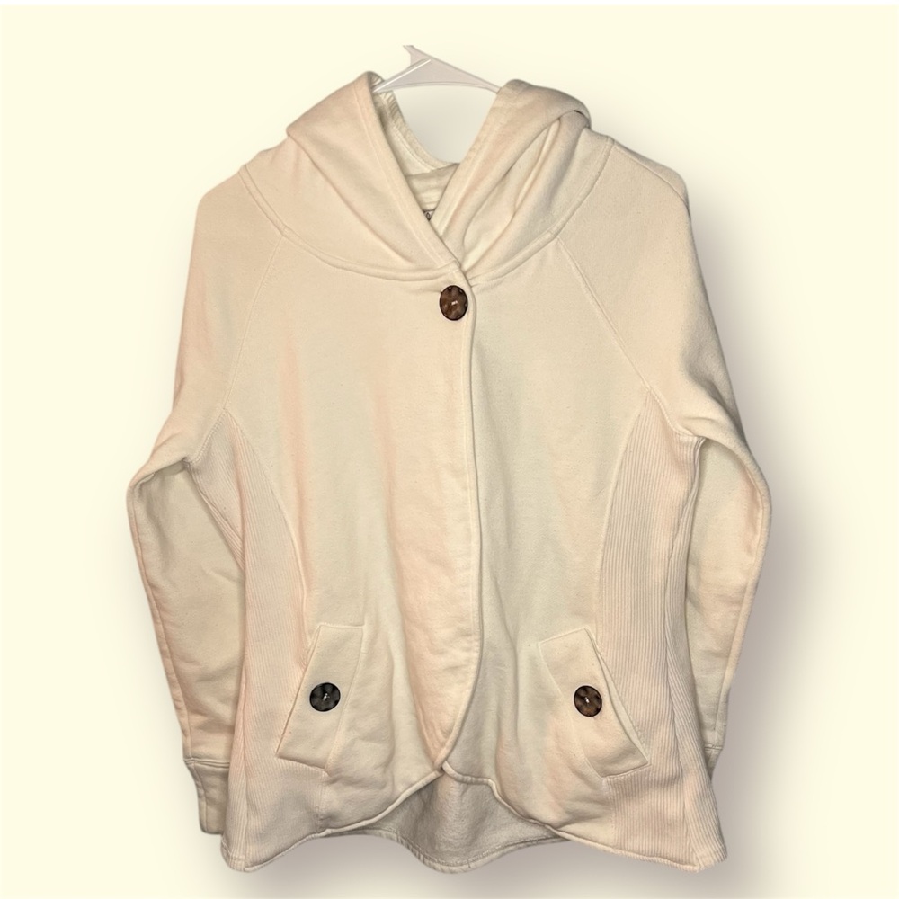 PrAna Darby Cream Hooded One Button Sweatshirt, Size Small
